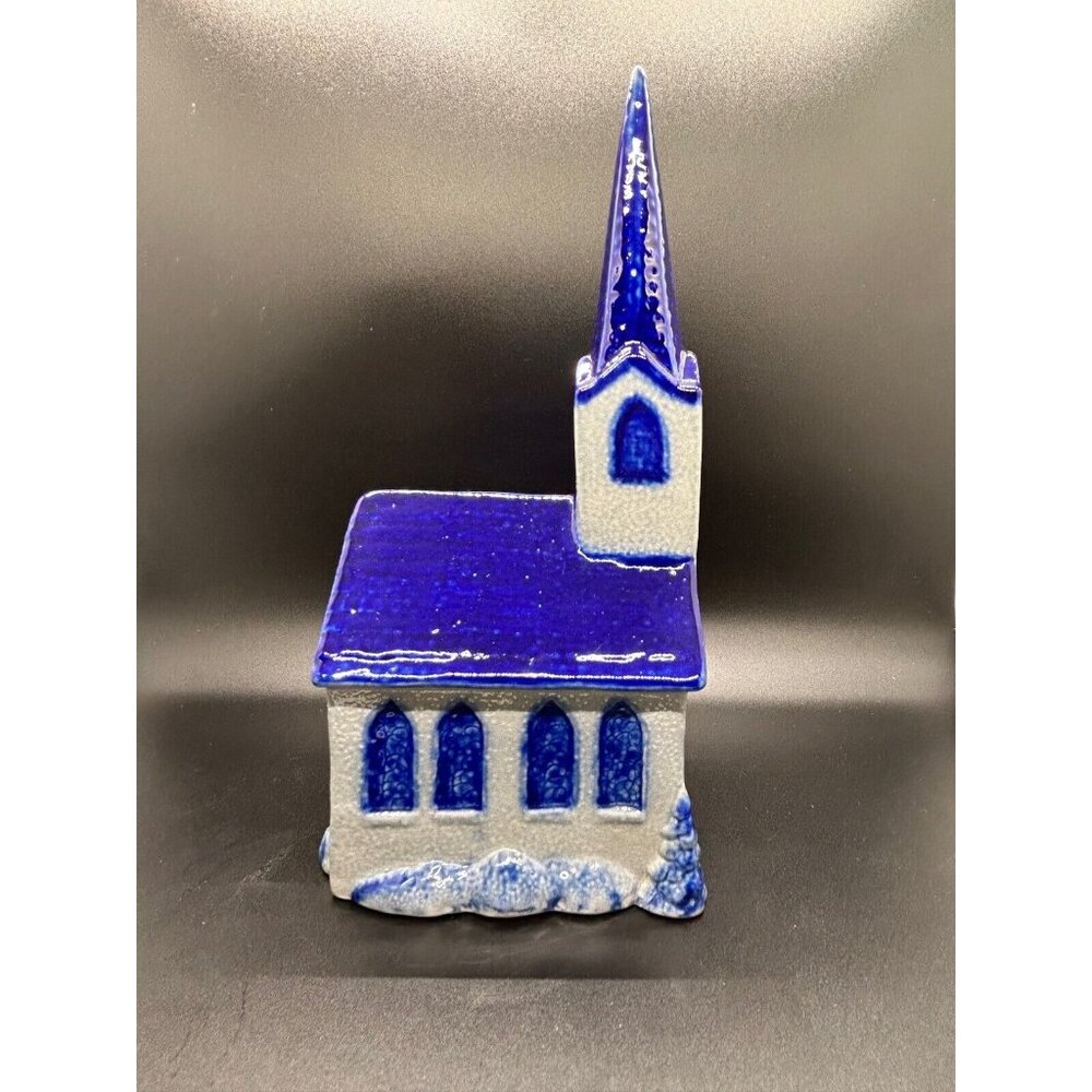 Eldreth Pottery Christmas Blue Salt Glaze Chapel Church Vintage Signed 1999 - Picture 2 of 14